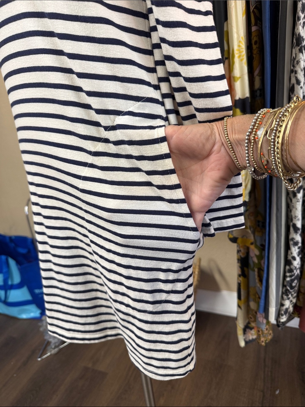 Clare V. Le Puff Long Sleeve Navy Cream Stripe T-Shirt Mini Dress Size XS - Picture 4 of 12